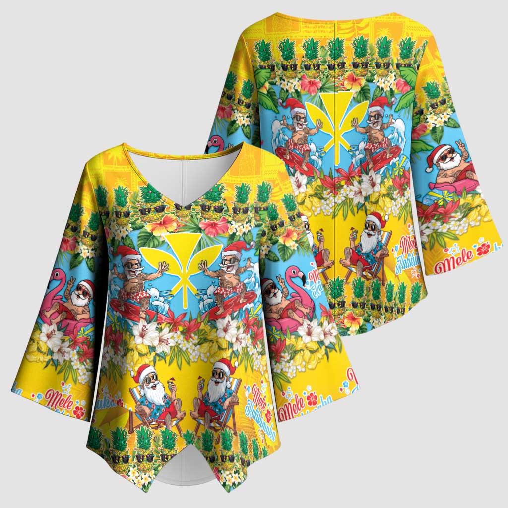 Hawaii Christmas Kimono Sleeve Blouse Mele Kalikimaka Tropical Vibes LT05 - Polynesian Pride