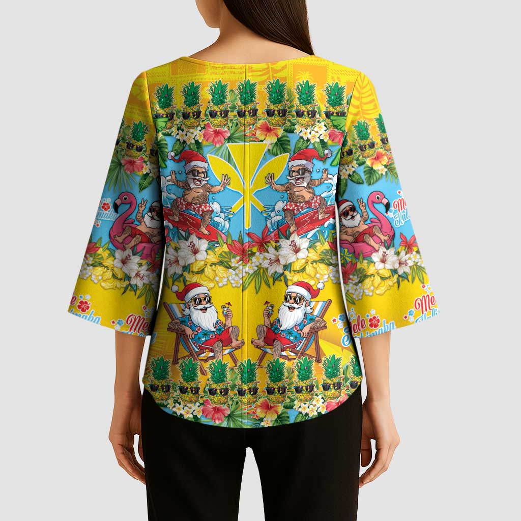 Hawaii Christmas Kimono Sleeve Blouse Mele Kalikimaka Tropical Vibes LT05 - Polynesian Pride