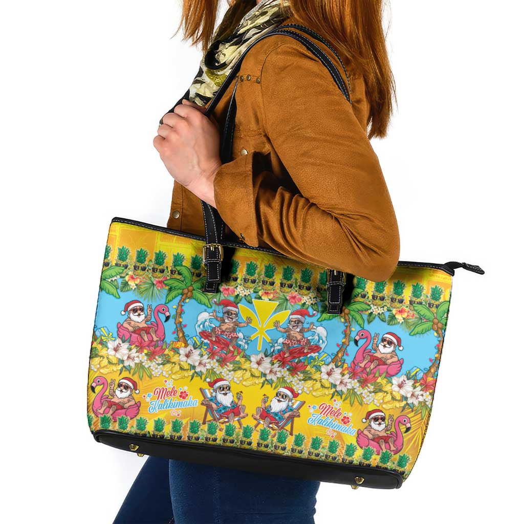 Hawaii Christmas Leather Tote Bag Mele Kalikimaka Tropical Vibes LT05 Colorful - Polynesian Pride