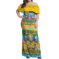 Hawaii Christmas Off Shoulder Maxi Dress Mele Kalikimaka Tropical Vibes LT05 Women Colorful - Polynesian Pride
