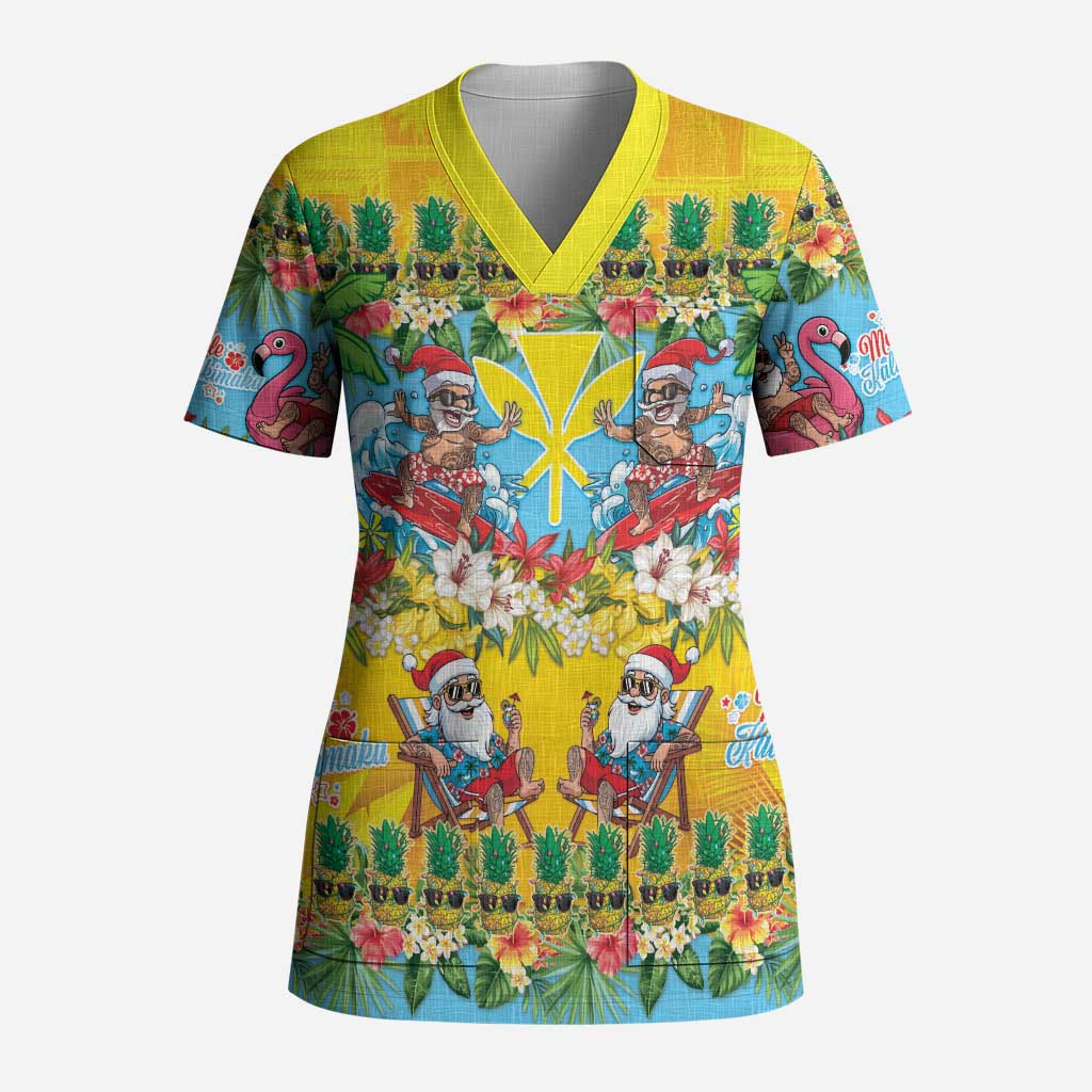 Hawaii Christmas Scrub Top Mele Kalikimaka Tropical Vibes LT05 Adult Colorful - Polynesian Pride