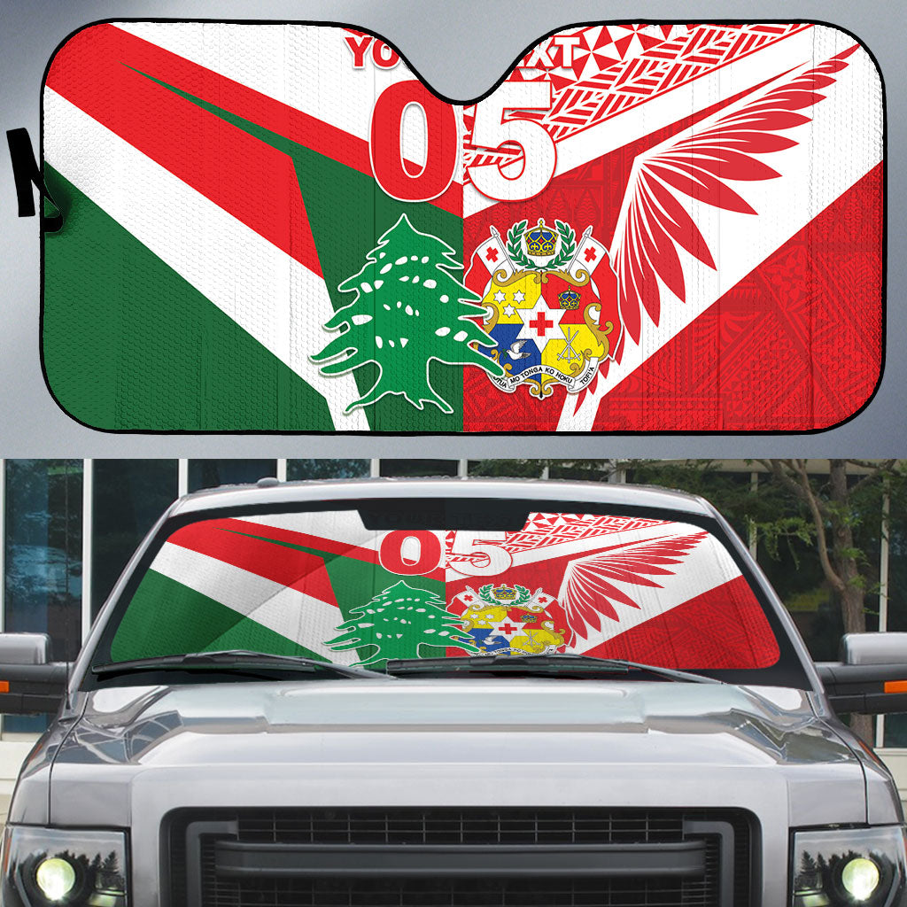 Tonga Lebanon Rugby Custom Auto Sun Shade Mate Maa Tonga Cedars Together LT05 Multicolor - Polynesian Pride