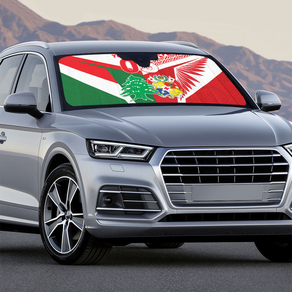 Tonga Lebanon Rugby Custom Auto Sun Shade Mate Maa Tonga Cedars Together LT05 - Polynesian Pride