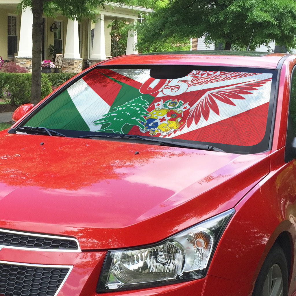 Tonga Lebanon Rugby Custom Auto Sun Shade Mate Maa Tonga Cedars Together LT05 - Polynesian Pride