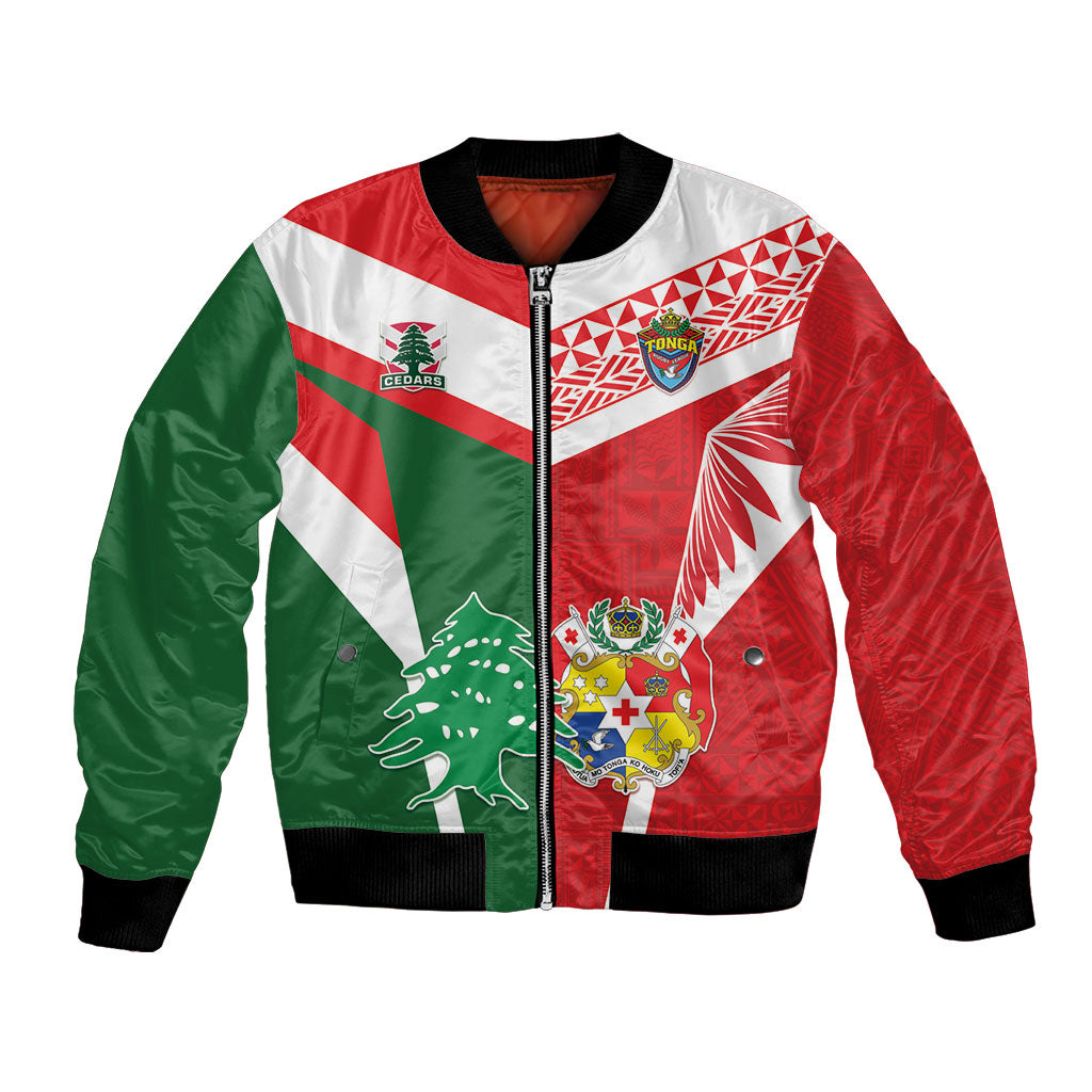Tonga Lebanon Rugby Custom Bomber Jacket Mate Maa Tonga Cedars Together LT05 Unisex Multicolor - Polynesian Pride