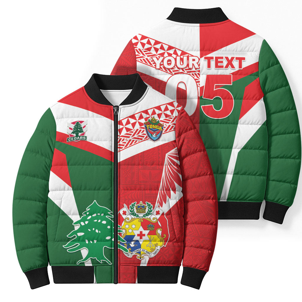 Tonga Lebanon Rugby Custom Bomber Puffer Jacket Mate Maa Tonga Cedars Together