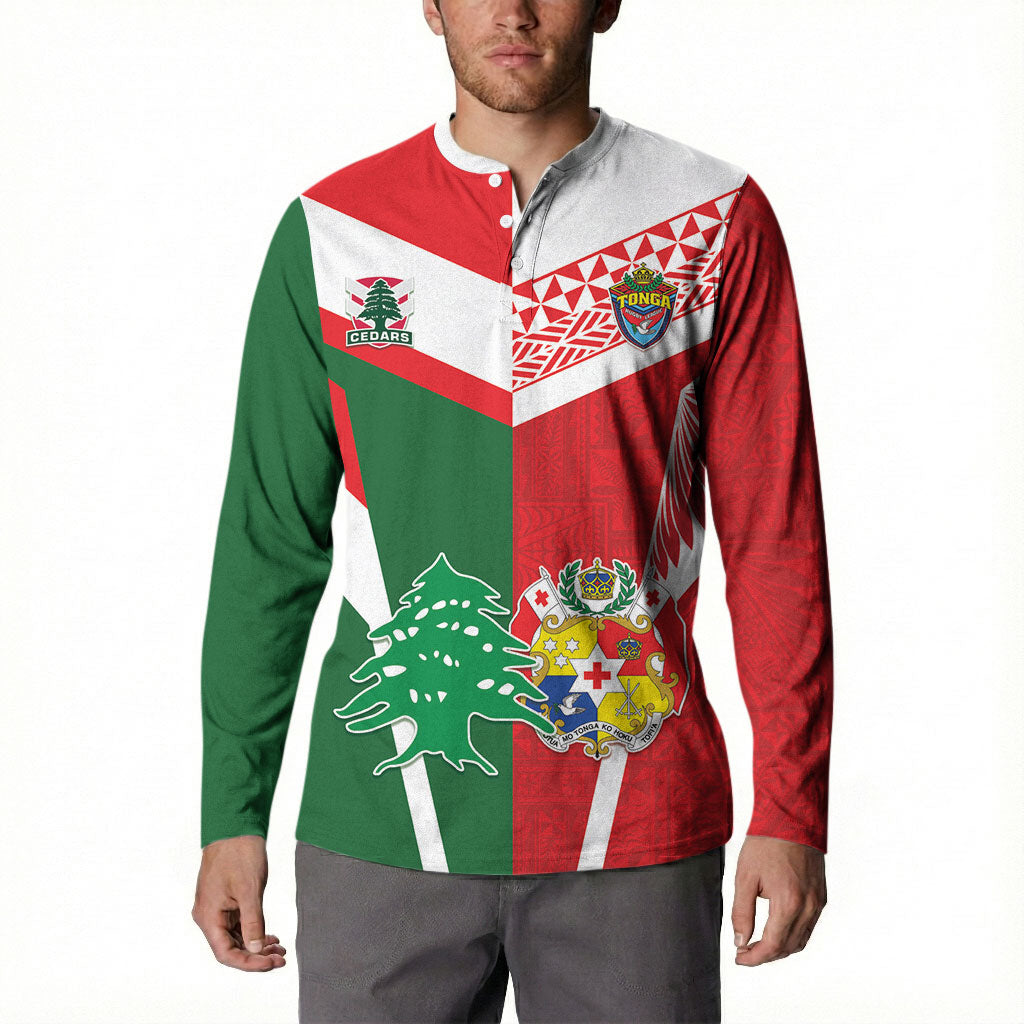 Tonga Lebanon Rugby Custom Button Sweatshirt Mate Maa Tonga Cedars Together