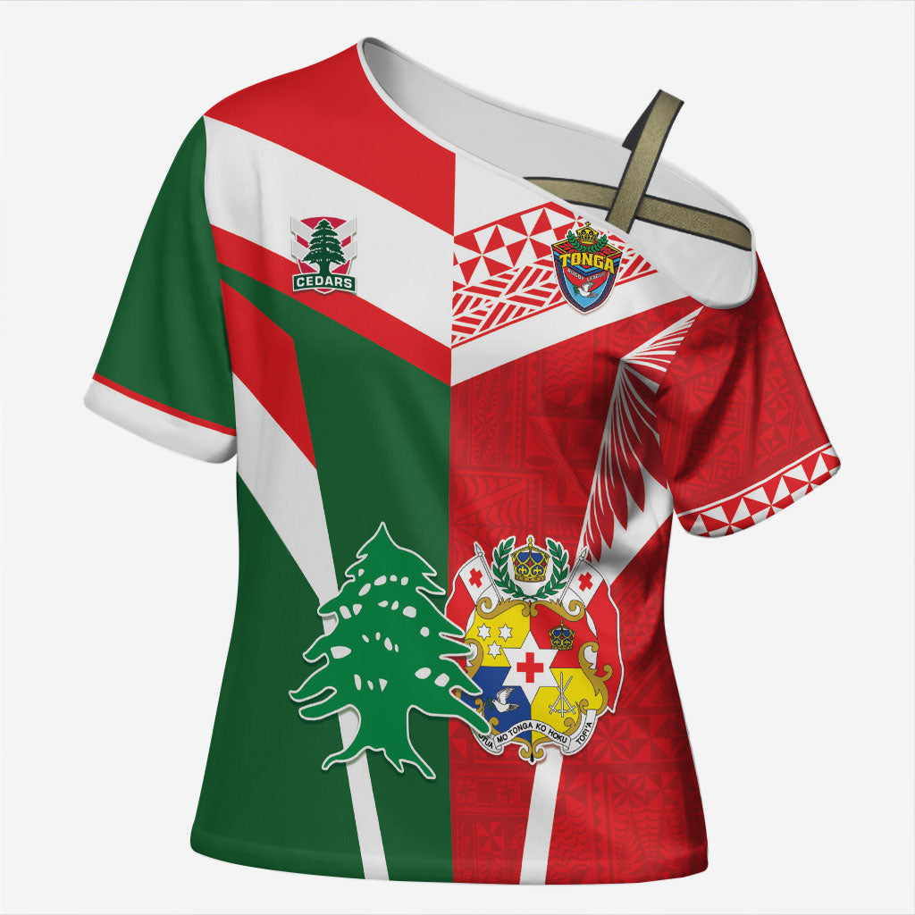 Tonga Lebanon Rugby Custom Cross Shoulder Shirt Mate Maa Tonga Cedars Together