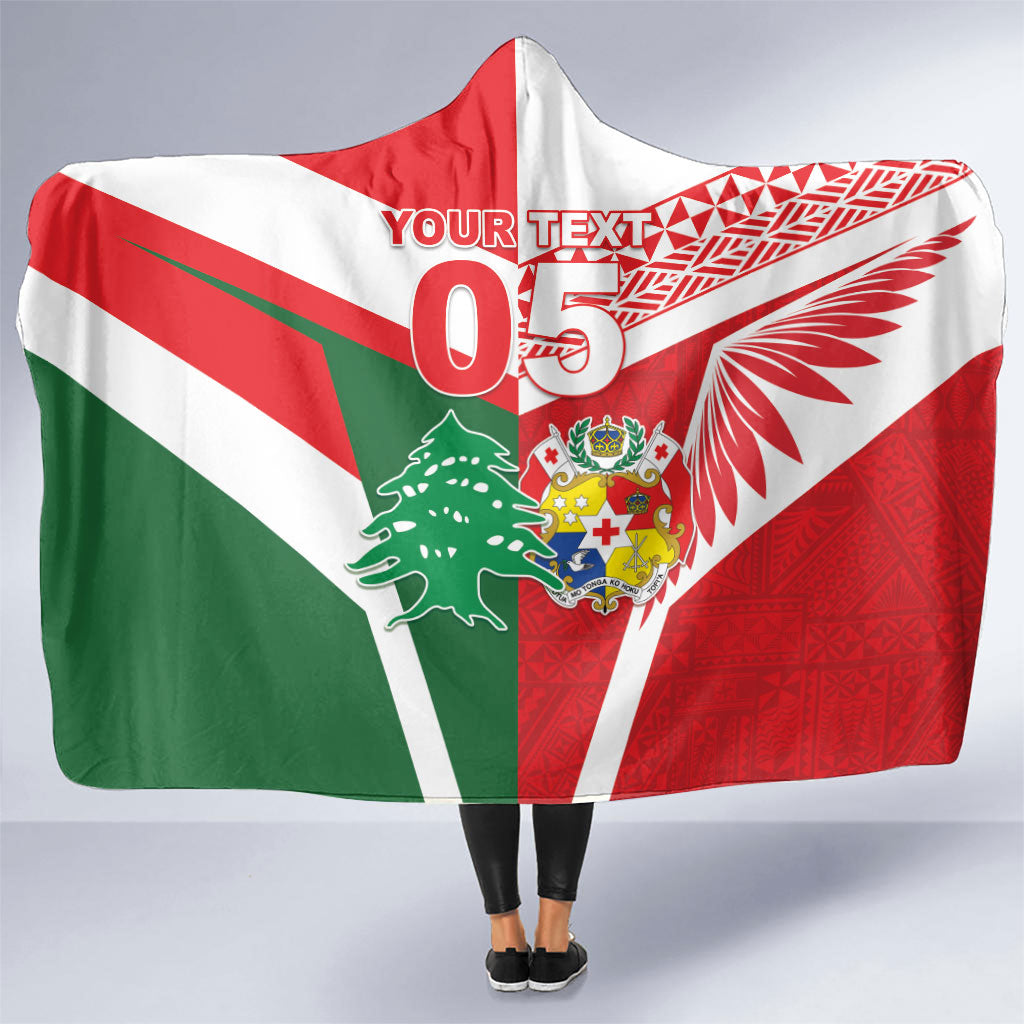 Tonga Lebanon Rugby Custom Hooded Blanket Mate Maa Tonga Cedars Together