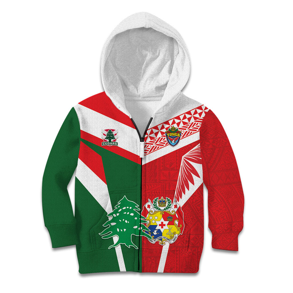 Tonga Lebanon Rugby Custom Kid Hoodie Mate Maa Tonga Cedars Together