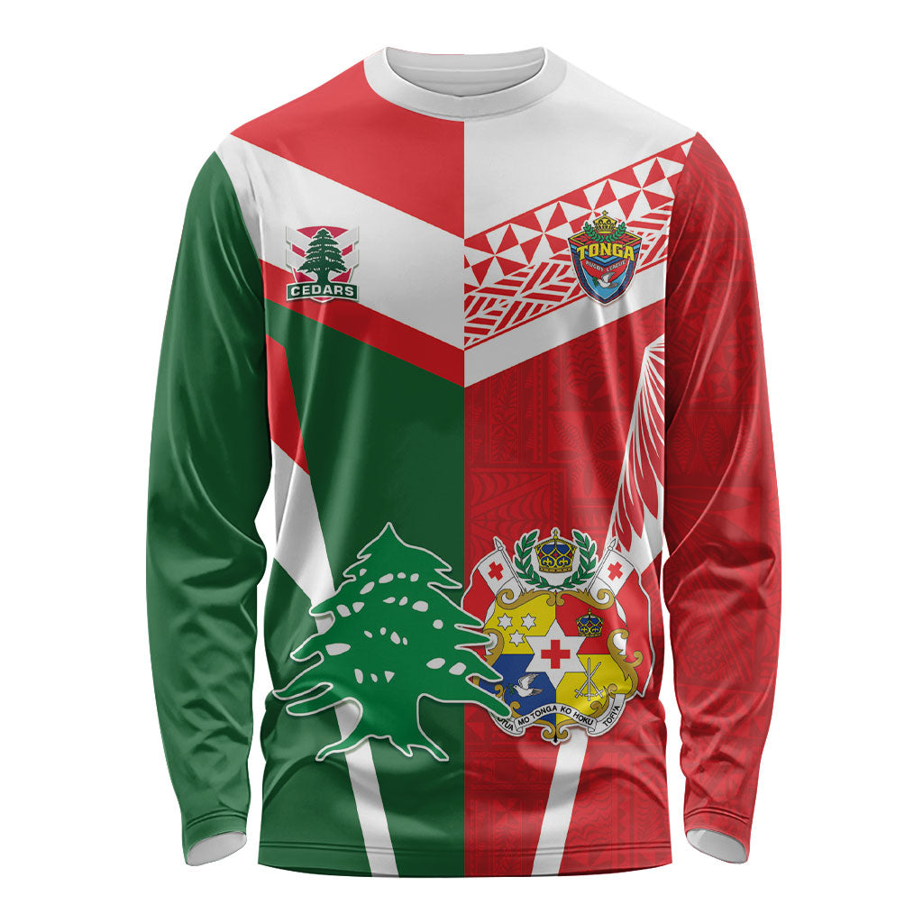 Tonga Lebanon Rugby Custom Long Sleeve Shirt Mate Maa Tonga Cedars Together LT05 Unisex Multicolor - Polynesian Pride