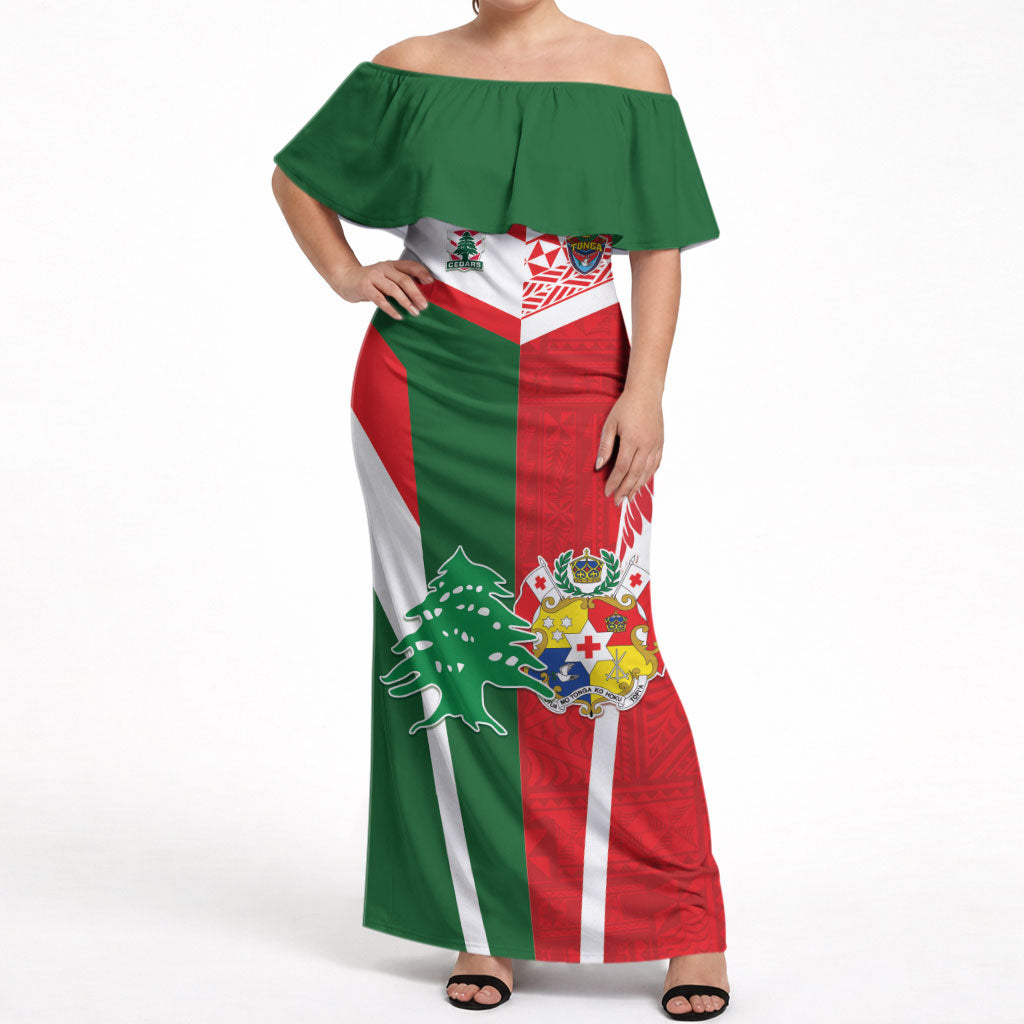Tonga Lebanon Rugby Custom Off Shoulder Maxi Dress Mate Maa Tonga Cedars Together