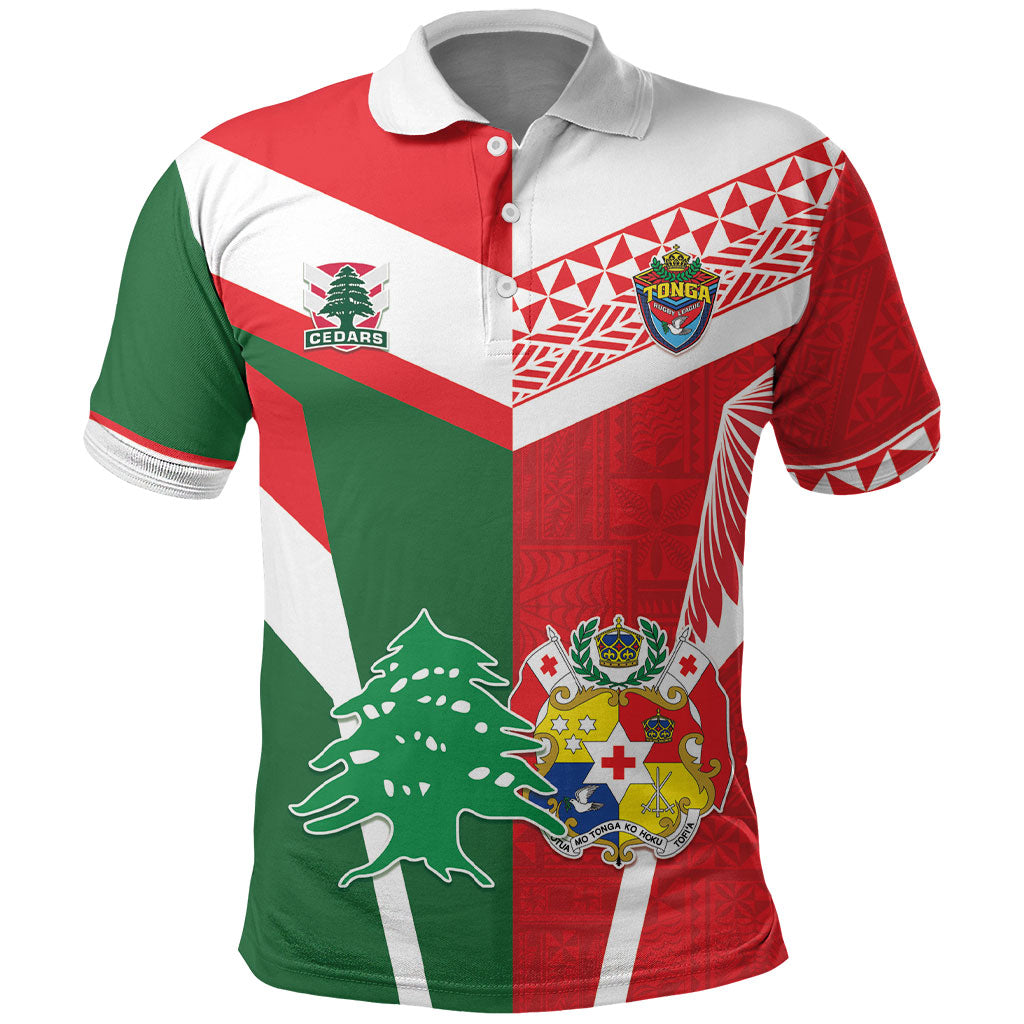 Tonga Lebanon Rugby Custom Polo Shirt Mate Maa Tonga Cedars Together