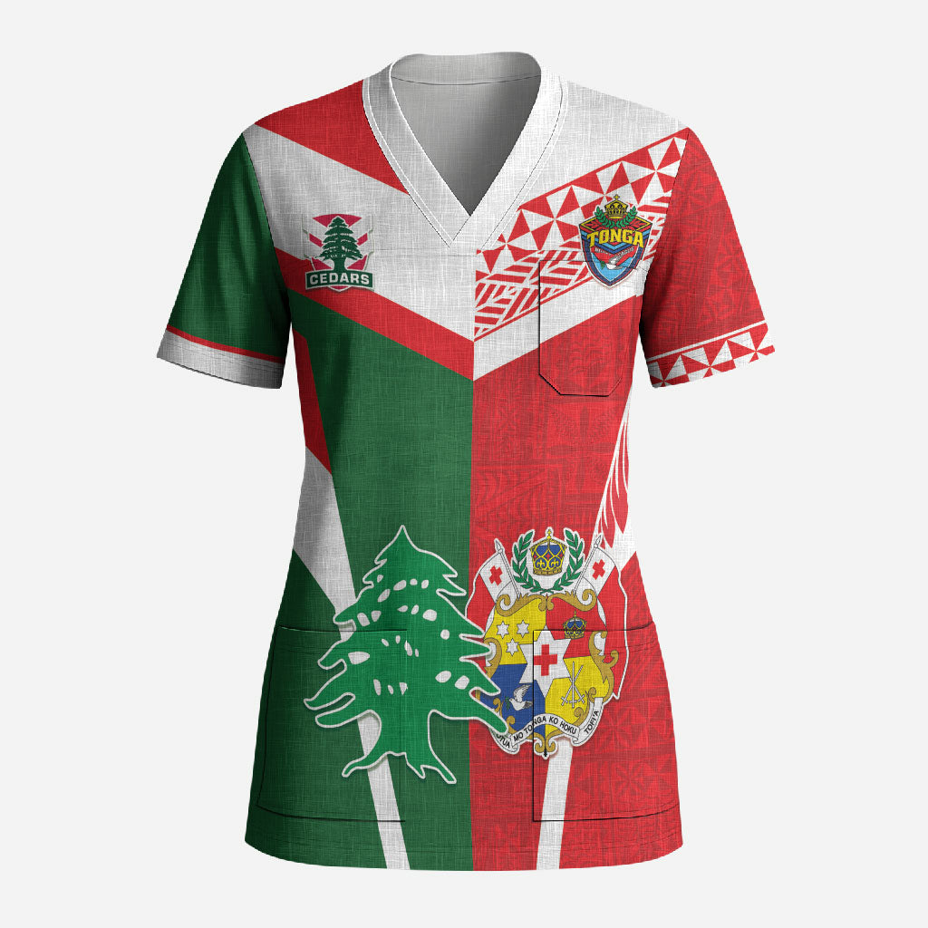 Tonga Lebanon Rugby Custom Scrub Top Mate Maa Tonga Cedars Together LT05 Adult Multicolor - Polynesian Pride