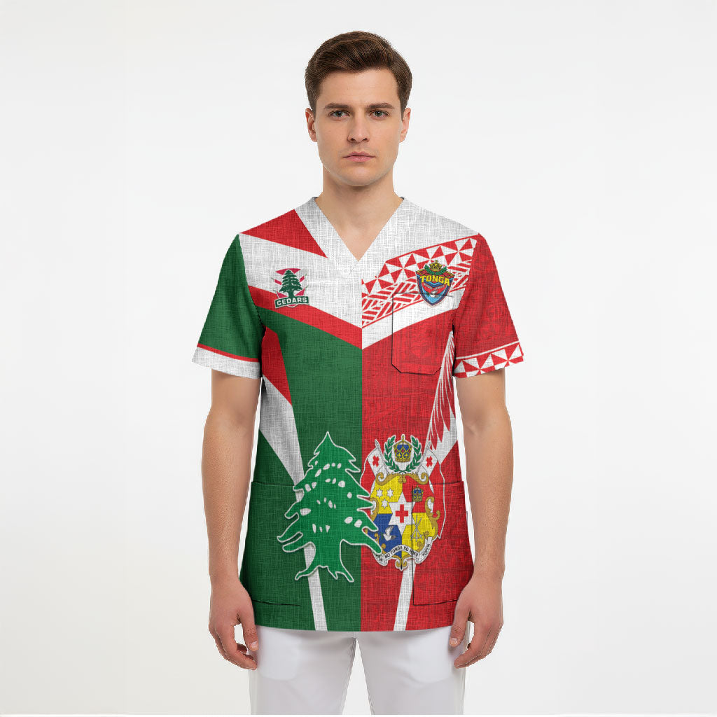 Tonga Lebanon Rugby Custom Scrub Top Mate Maa Tonga Cedars Together LT05 - Polynesian Pride
