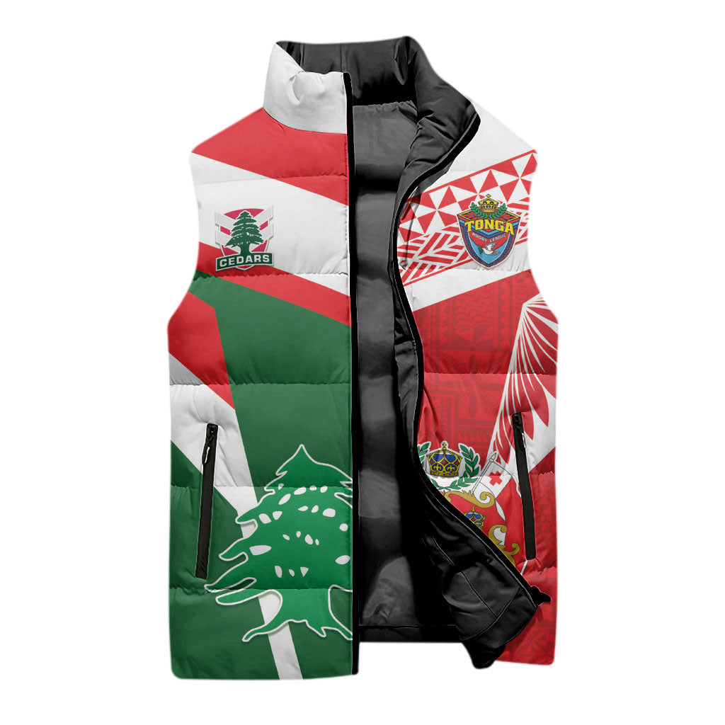 Tonga Lebanon Rugby Custom Sleeveless Puffer Jacket Mate Maa Tonga Cedars Together LT05 - Polynesian Pride