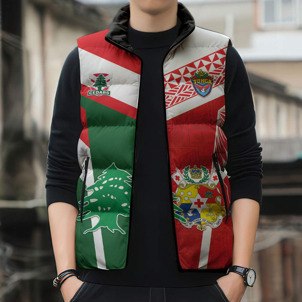 Tonga Lebanon Rugby Custom Sleeveless Puffer Jacket Mate Maa Tonga Cedars Together LT05 - Polynesian Pride