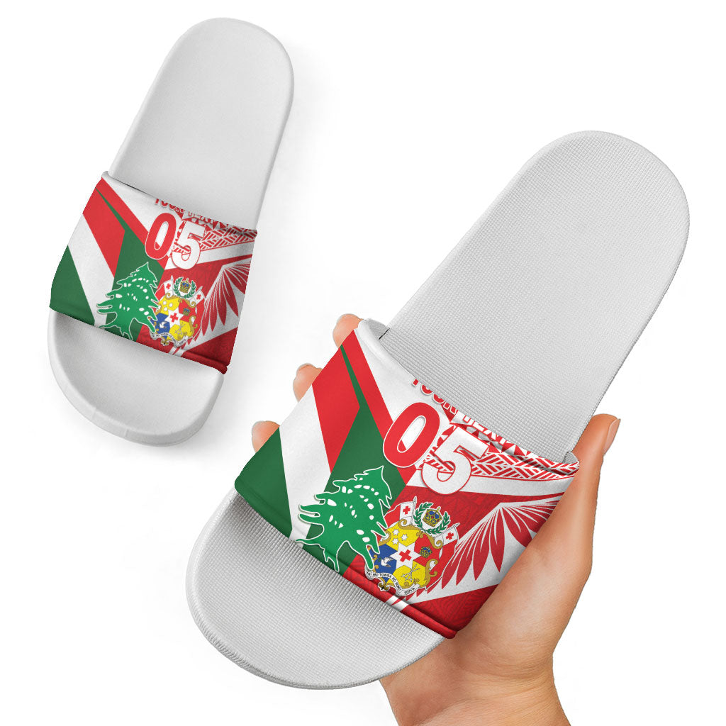 Tonga Lebanon Rugby Custom Slide Sandals Mate Maa Tonga Cedars Together LT05 - Polynesian Pride