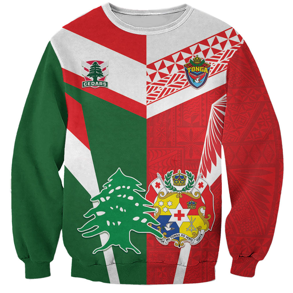 Tonga Lebanon Rugby Custom Sweatshirt Mate Maa Tonga Cedars Together LT05 Unisex Multicolor - Polynesian Pride