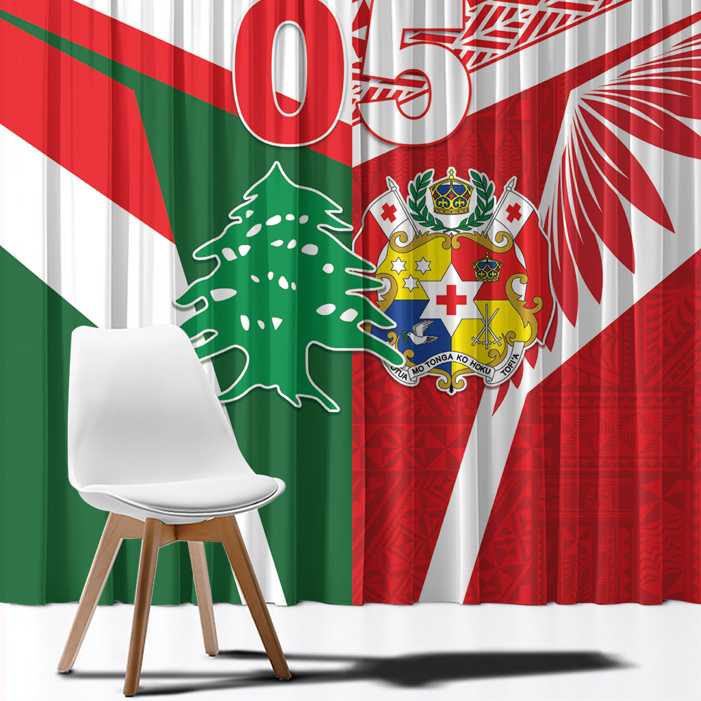 Tonga Lebanon Rugby Custom Window Curtain Mate Maa Tonga Cedars Together LT05 - Polynesian Pride