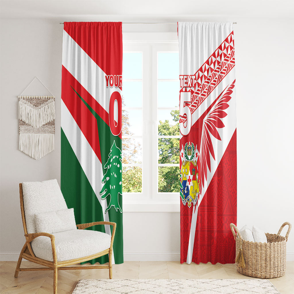 Tonga Lebanon Rugby Custom Window Curtain Mate Maa Tonga Cedars Together LT05 - Polynesian Pride