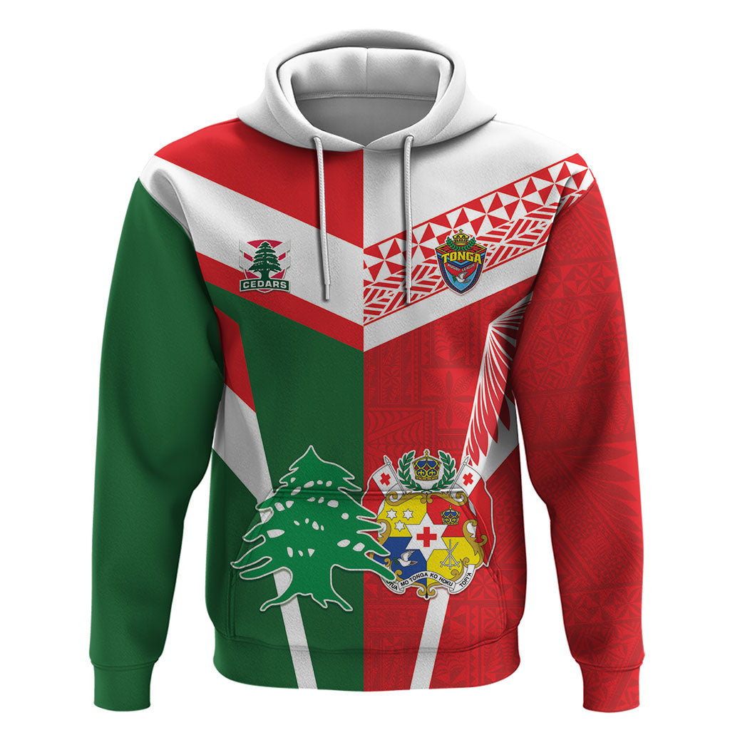 Tonga Lebanon Rugby Custom Zip Hoodie Mate Maa Tonga Cedars Together