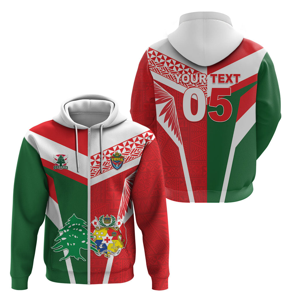 Tonga Lebanon Rugby Custom Zip Hoodie Mate Maa Tonga Cedars Together