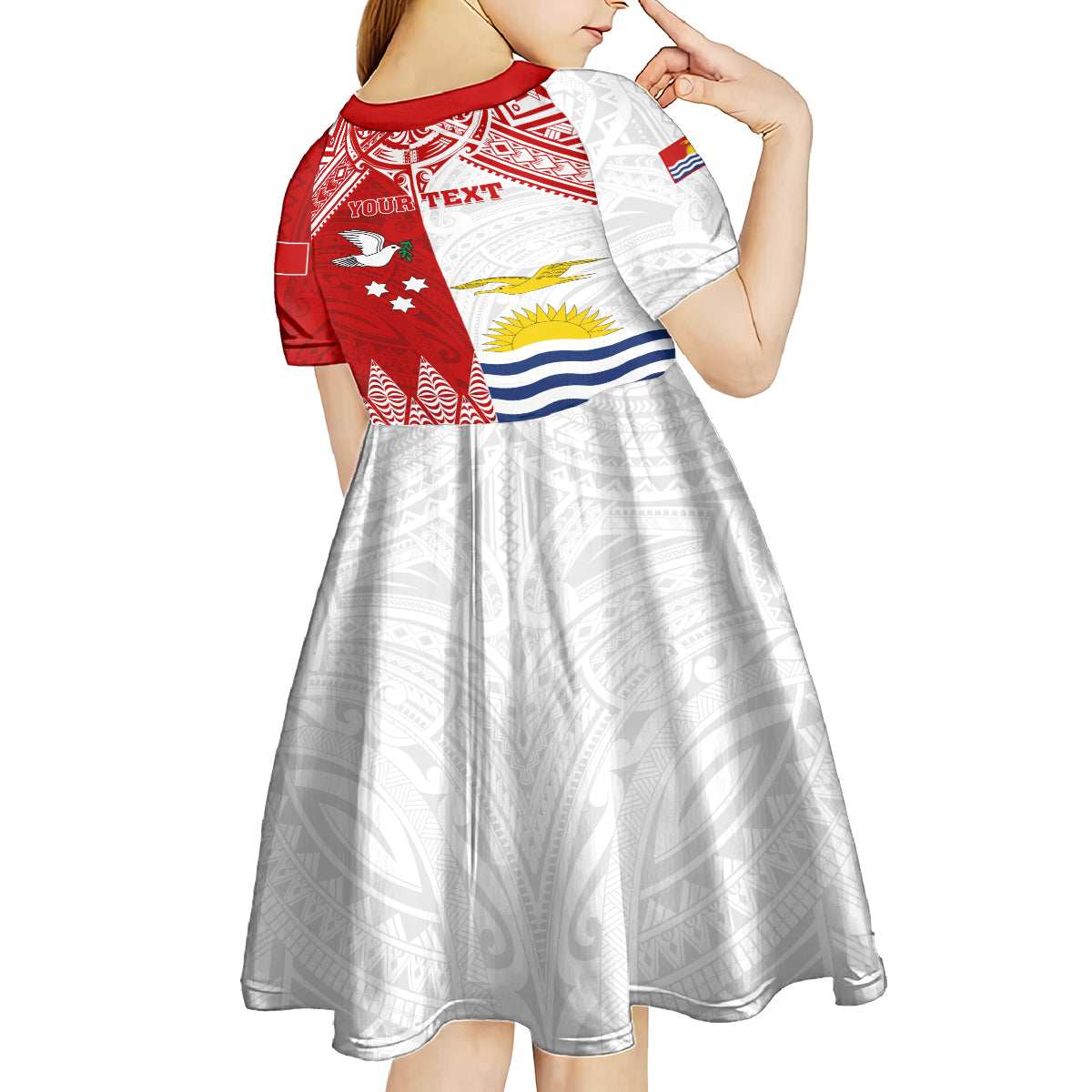 Personalised Tonga And Kiribati Kid Short Sleeve Dress Coat Of Arms Polynesian Pattern LT05 - Polynesian Pride