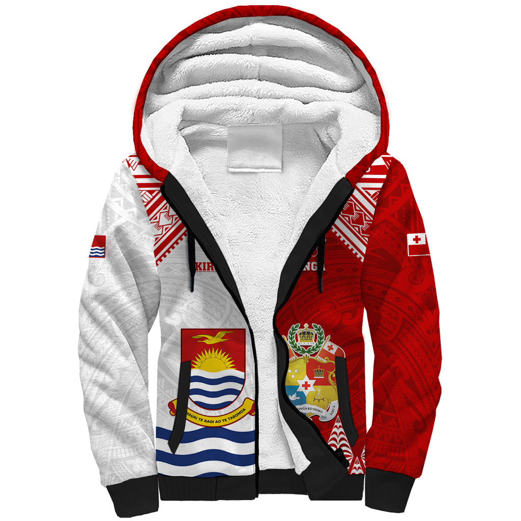 Personalised Tonga And Kiribati Sherpa Hoodie Coat Of Arms Polynesian Pattern LT05 Unisex Red - Polynesian Pride