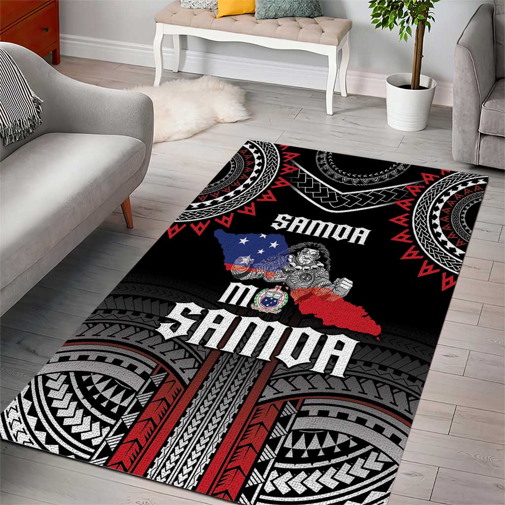 Samoa Black Saturday Area Rug Samoan Warrior Tribal Pattern LT05 - Polynesian Pride