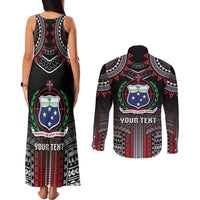 Personalised Samoa Black Saturday Couples Matching Tank Maxi Dress and Long Sleeve Button Shirt Samoan Warrior Tribal Pattern LT05 - Polynesian Pride