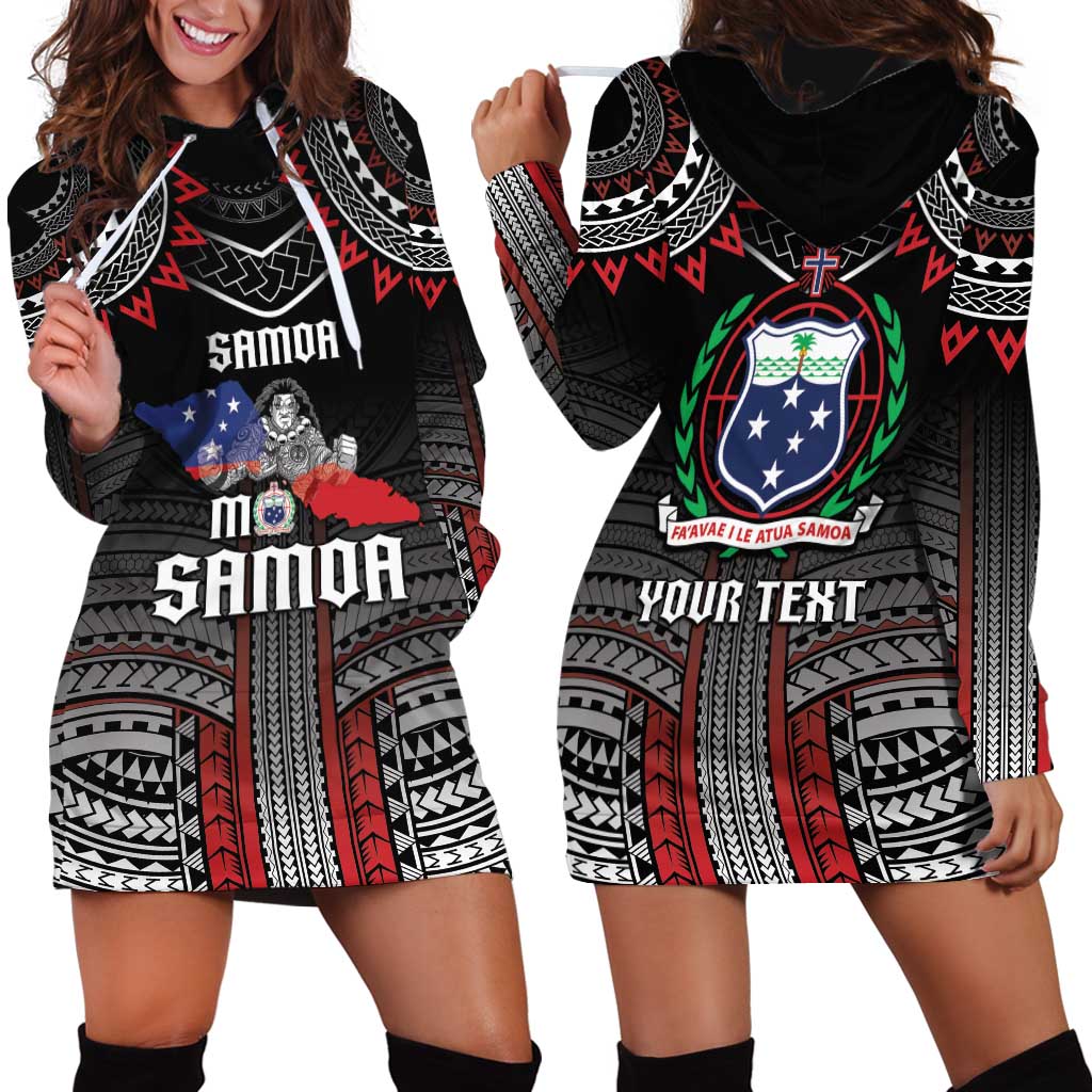 Personalised Samoa Black Saturday Hoodie Dress Samoan Warrior Tribal Pattern LT05 - Polynesian Pride