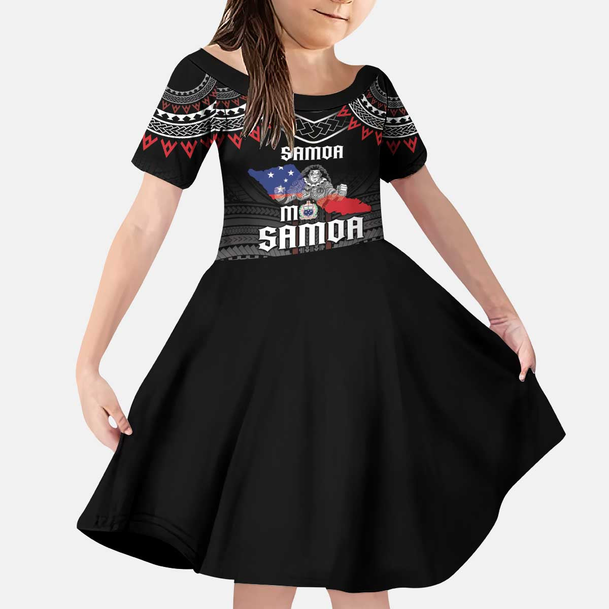 Personalised Samoa Black Saturday Kid Short Sleeve Dress Samoan Warrior Tribal Pattern LT05 KID Black - Polynesian Pride