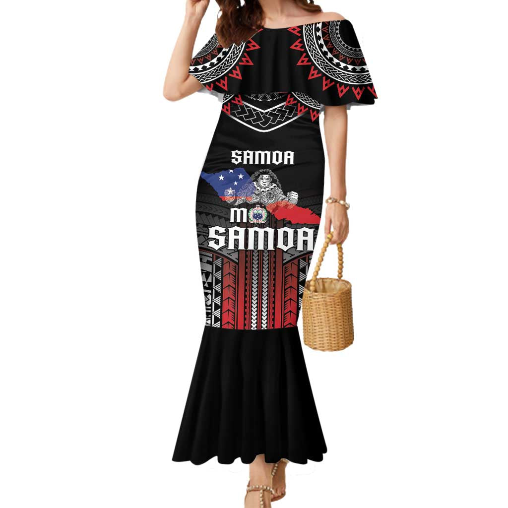 Personalised Samoa Black Saturday Mermaid Dress Samoan Warrior Tribal Pattern LT05 Women Black - Polynesian Pride