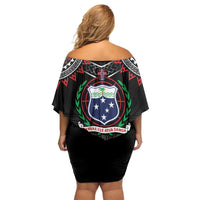 Personalised Samoa Black Saturday Off Shoulder Short Dress Samoan Warrior Tribal Pattern LT05 - Polynesian Pride