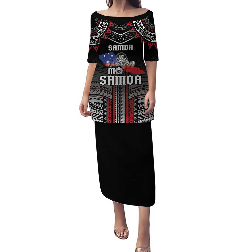 Personalised Samoa Black Saturday Puletasi Samoan Warrior Tribal Pattern LT05 Long Dress Black - Polynesian Pride