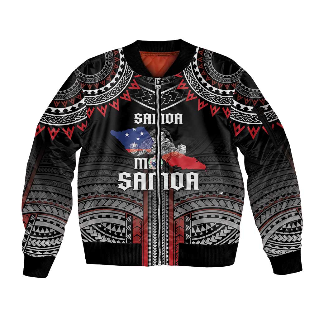 Personalised Samoa Black Saturday Sleeve Zip Bomber Jacket Samoan Warrior Tribal Pattern LT05 Unisex Black - Polynesian Pride