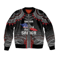 Personalised Samoa Black Saturday Sleeve Zip Bomber Jacket Samoan Warrior Tribal Pattern LT05 Unisex Black - Polynesian Pride