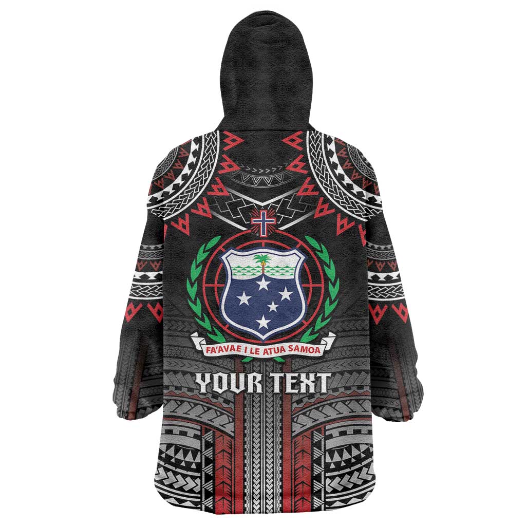 Personalised Samoa Black Saturday Wearable Blanket Hoodie Samoan Warrior Tribal Pattern LT05 - Polynesian Pride