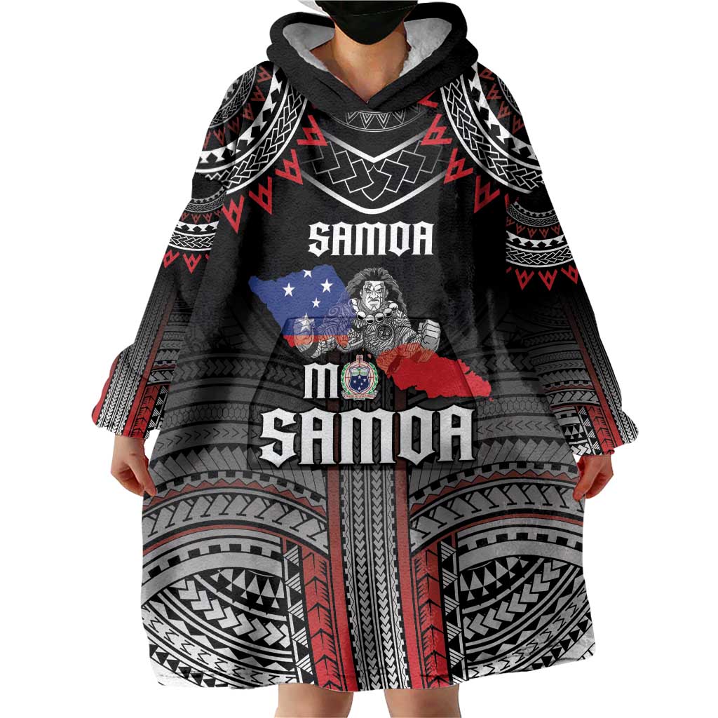 Personalised Samoa Black Saturday Wearable Blanket Hoodie Samoan Warrior Tribal Pattern LT05 - Polynesian Pride