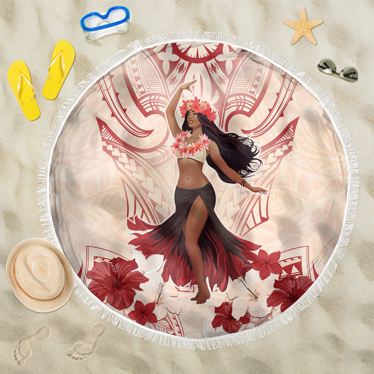 Tahiti Women's Day Beach Blanket With Polynesian Pattern LT05 One Size 150cm Beige - Polynesian Pride
