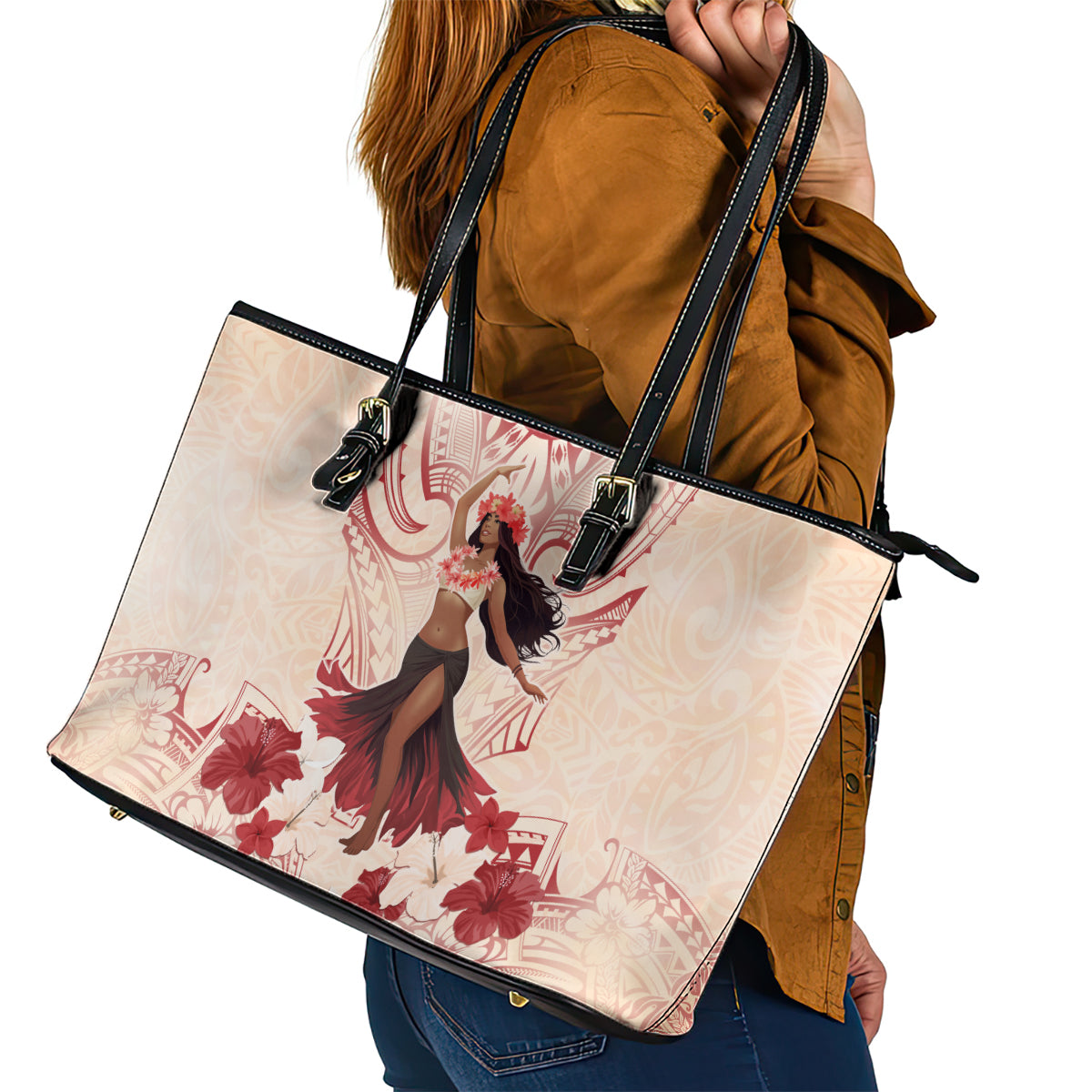 Tahiti Women's Day Leather Tote Bag With Polynesian Pattern LT05 - Polynesian Pride
