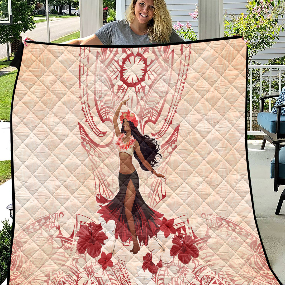 Tahiti Women's Day Quilt With Polynesian Pattern LT05 Beige - Polynesian Pride
