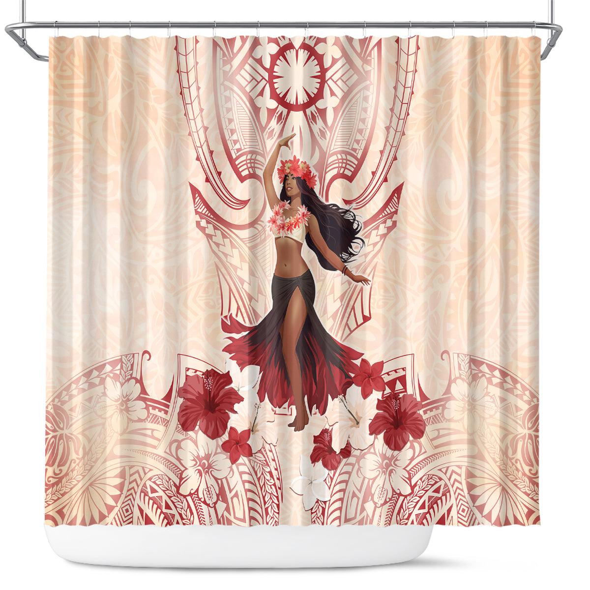 Tahiti Women's Day Shower Curtain With Polynesian Pattern LT05 Beige - Polynesian Pride