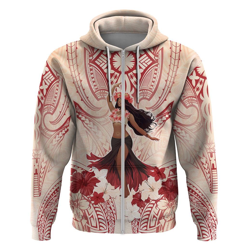 Tahiti Women's Day Zip Hoodie With Polynesian Pattern LT05 Zip Hoodie Beige - Polynesian Pride