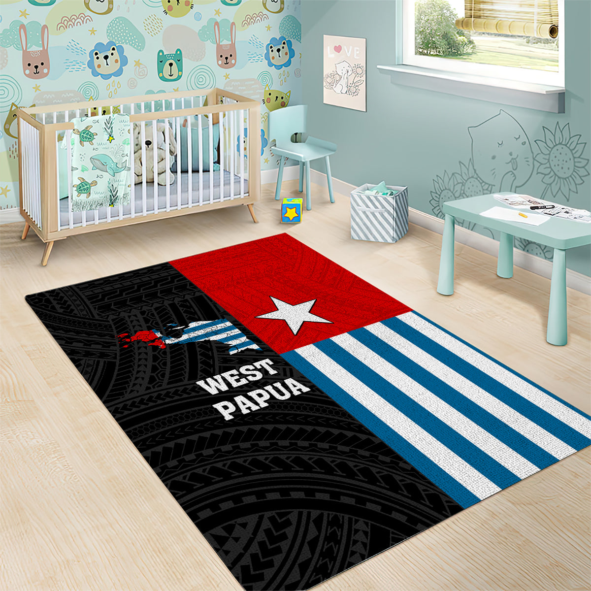 West Papua Area Rug Polynesian Pattern With Coat Of Arms LT05 - Polynesian Pride