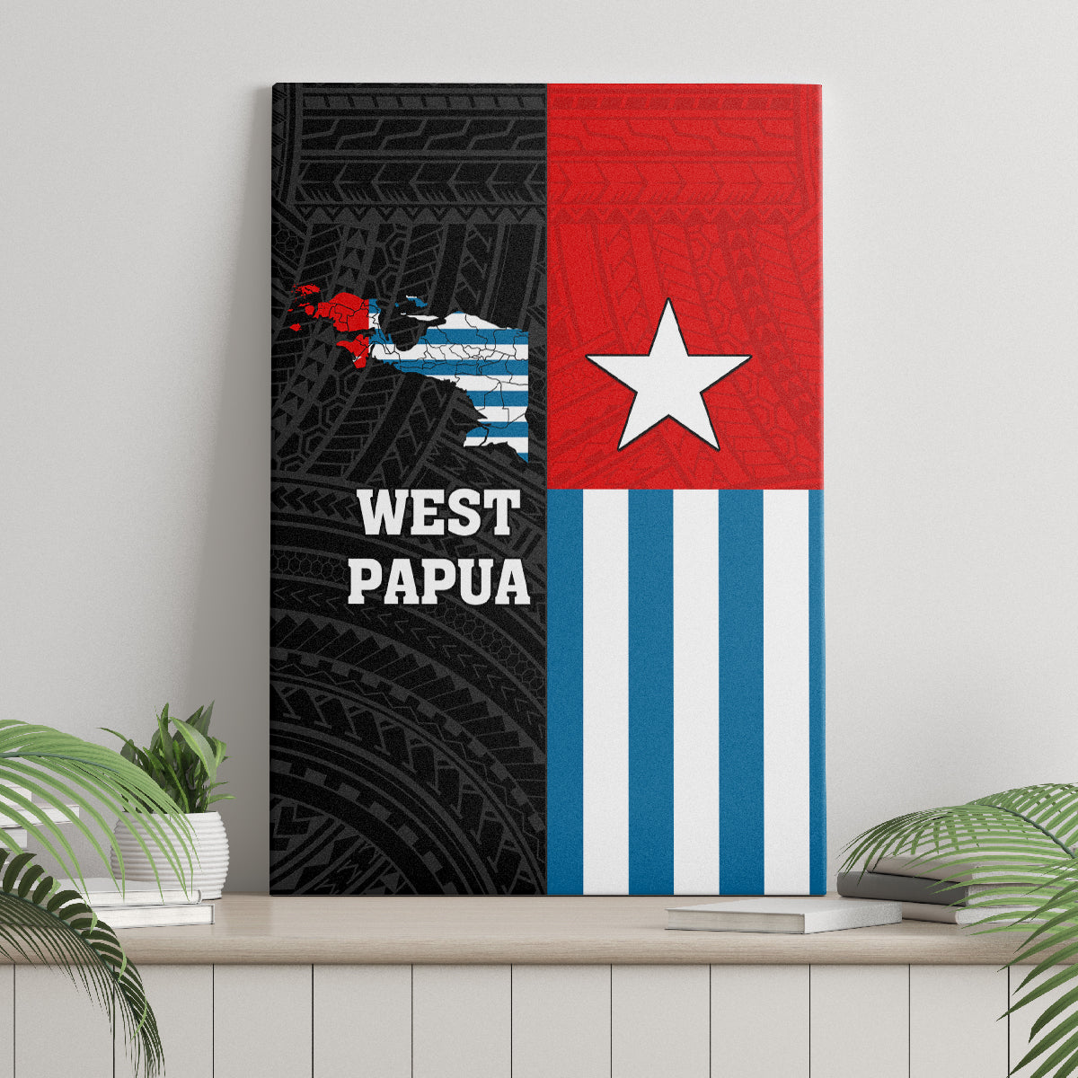 West Papua Canvas Wall Art Polynesian Pattern With Coat Of Arms LT05 - Polynesian Pride