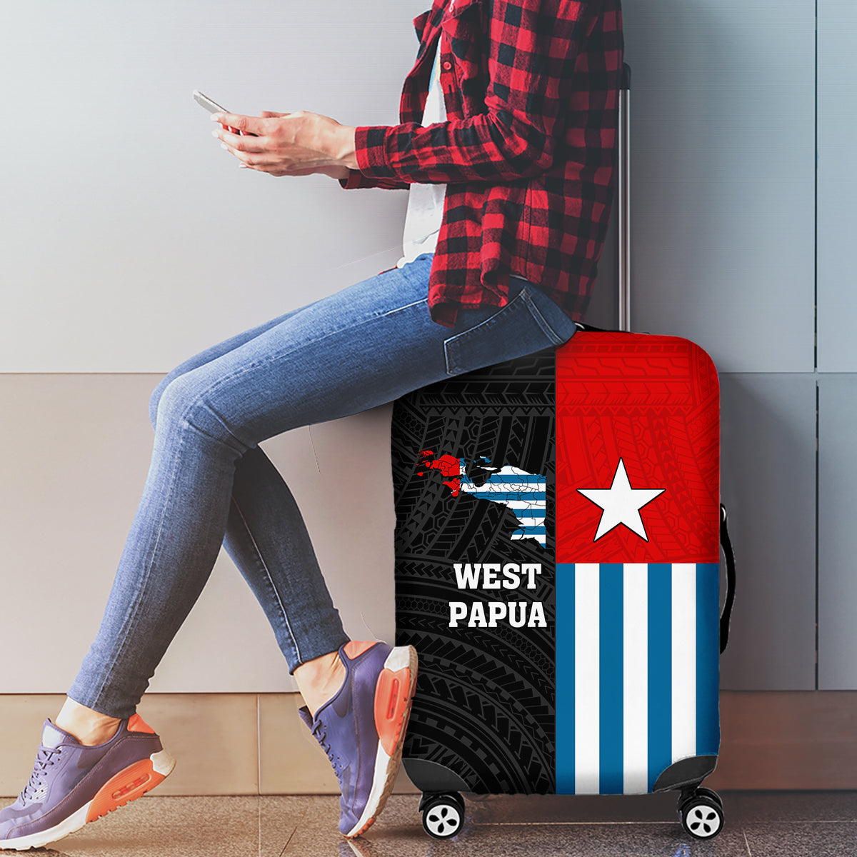 West Papua Luggage Cover Polynesian Pattern With Coat Of Arms LT05 - Polynesian Pride