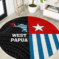 West Papua Round Carpet Polynesian Pattern With Coat Of Arms LT05 Blue - Polynesian Pride