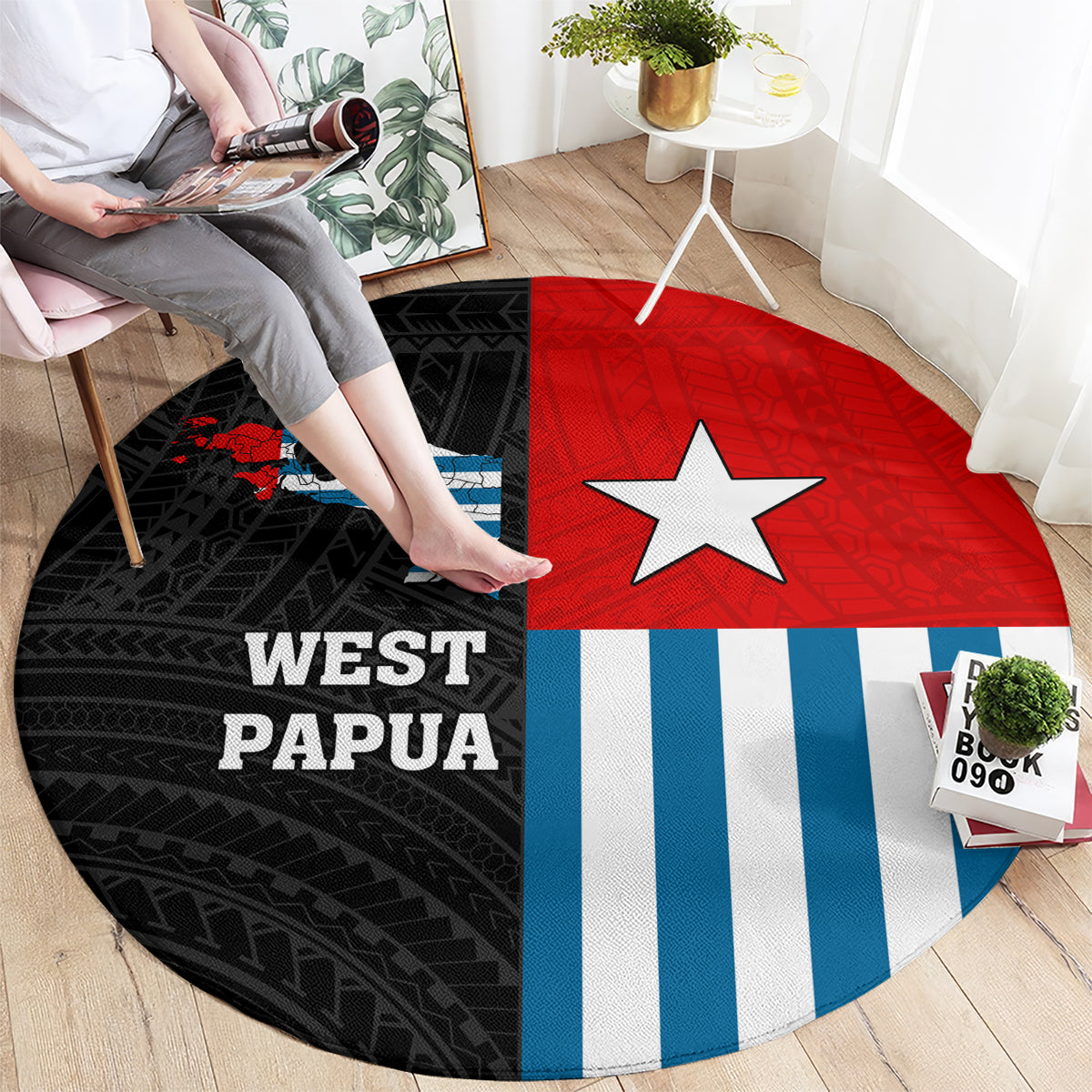 West Papua Round Carpet Polynesian Pattern With Coat Of Arms LT05 - Polynesian Pride